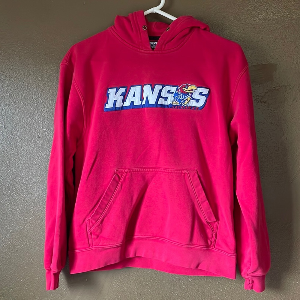 Big Cotton Kansas Jayhawks Red Embroidered Graphic Hoodie / Size Small